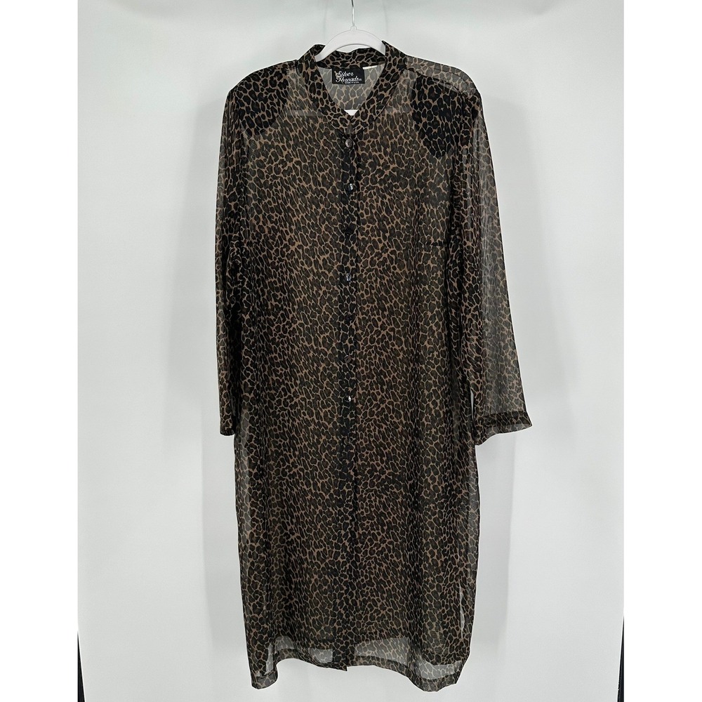 Womens Y2K Tunic Duster Dress Size 2X Leopard Sheer Grunge Indie Sleaze Vintage